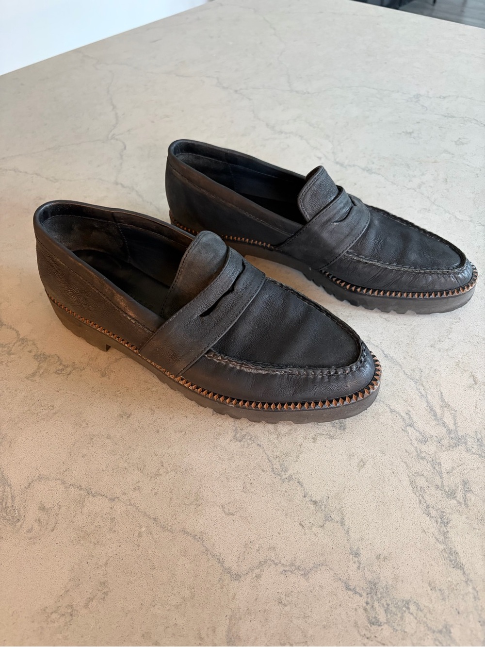Freda Salvador black leather lug loafers